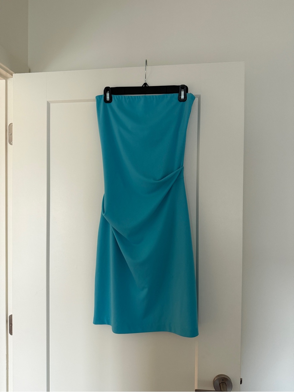 Nicole Miller Strapless Teal Blue Draped Midi Dress